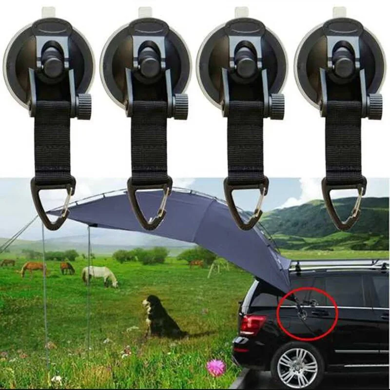 4pcs Outdoor Car Mount Luggage Tarps Tents with Securing Hook Universal for Car Truck Suction Cup Anchor Heavy Duty Tie Down