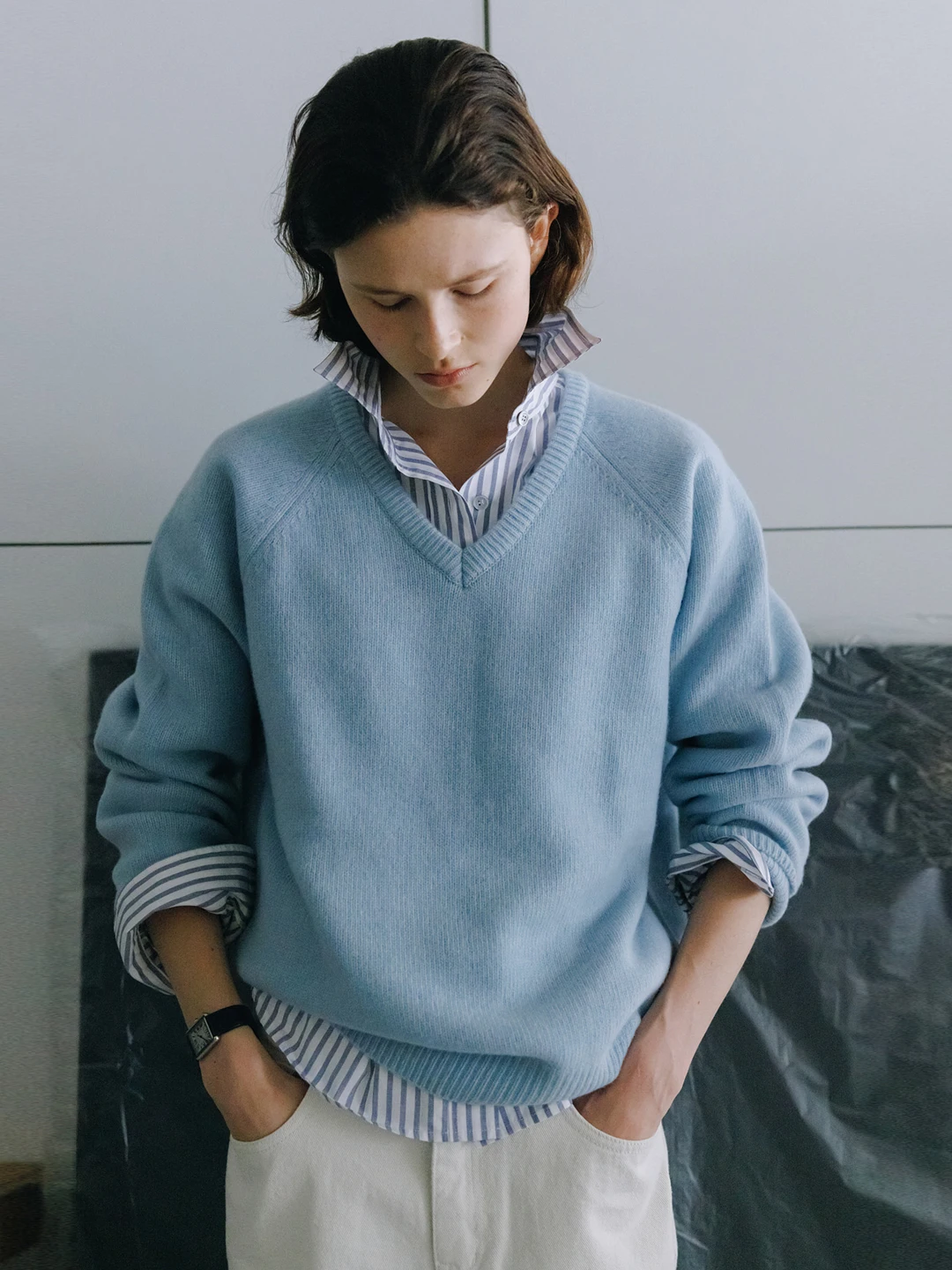 

Knit Pullover 100% Wool V-neck Sweater Women's Autumn and Winter New Korean High-end Thickened Warm Sweater