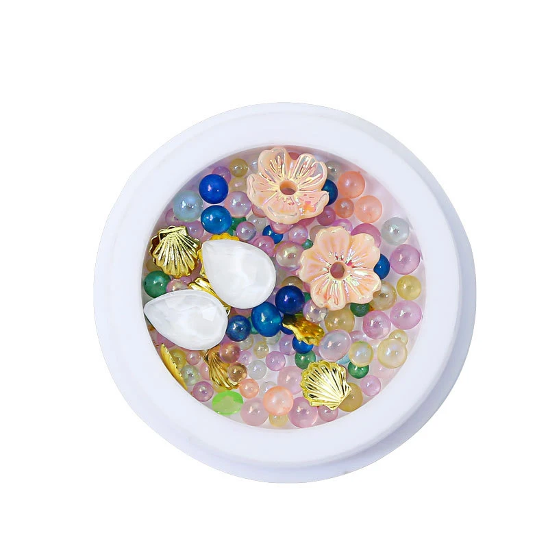 مکسڈ پرل روز فلاور رائنسٹون نیل آرٹ ڈیکوریشن فلاور جیم اسٹون نیل آرٹ چارمز لوازمات برائے یووی جیل نیل ٹپ ڈیزائن