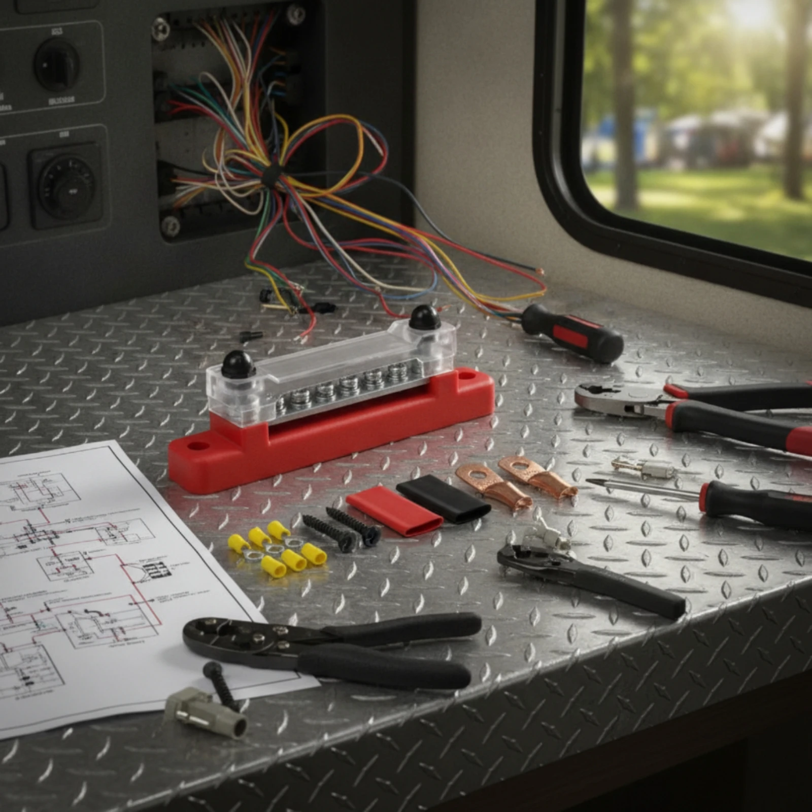 6-Way Bus Bar with Cover Transparent Busbar Bus Bar with Cover Clear Slim for DIYers, RV, Boat