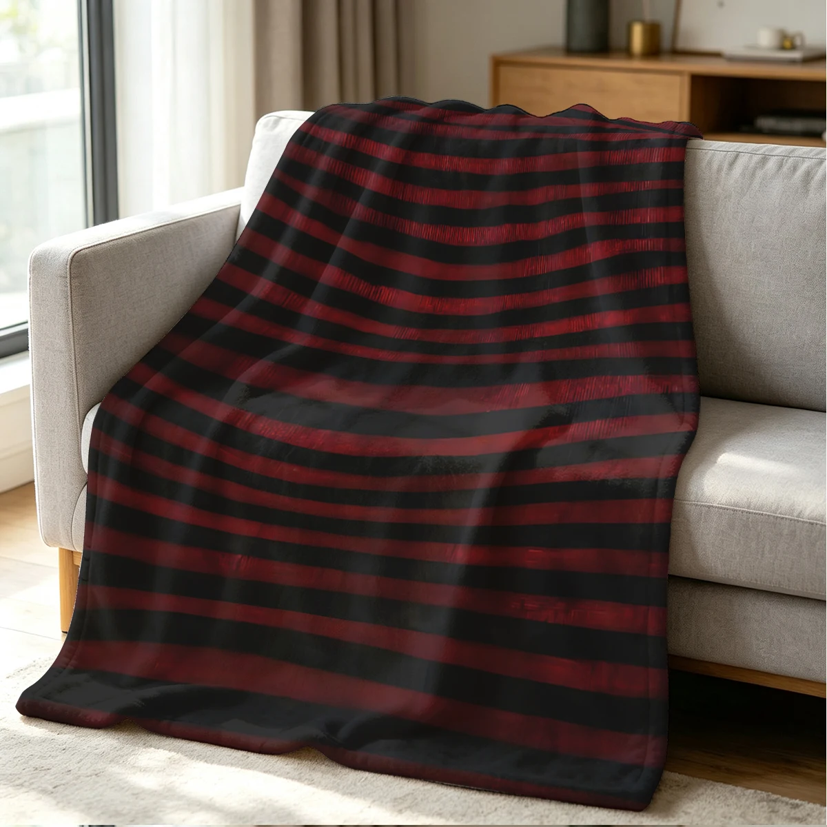 Black Red Brush Stripes Flannel Blanket Warm Soft Halloween Christmas Couch Warm Cozy Decorative Decor Gift for All Season
