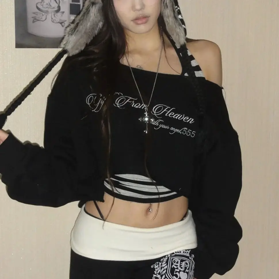 Fashionable personalized loose youthful cute European and American girl group sweet casual long sleeves t-shirt top millennium