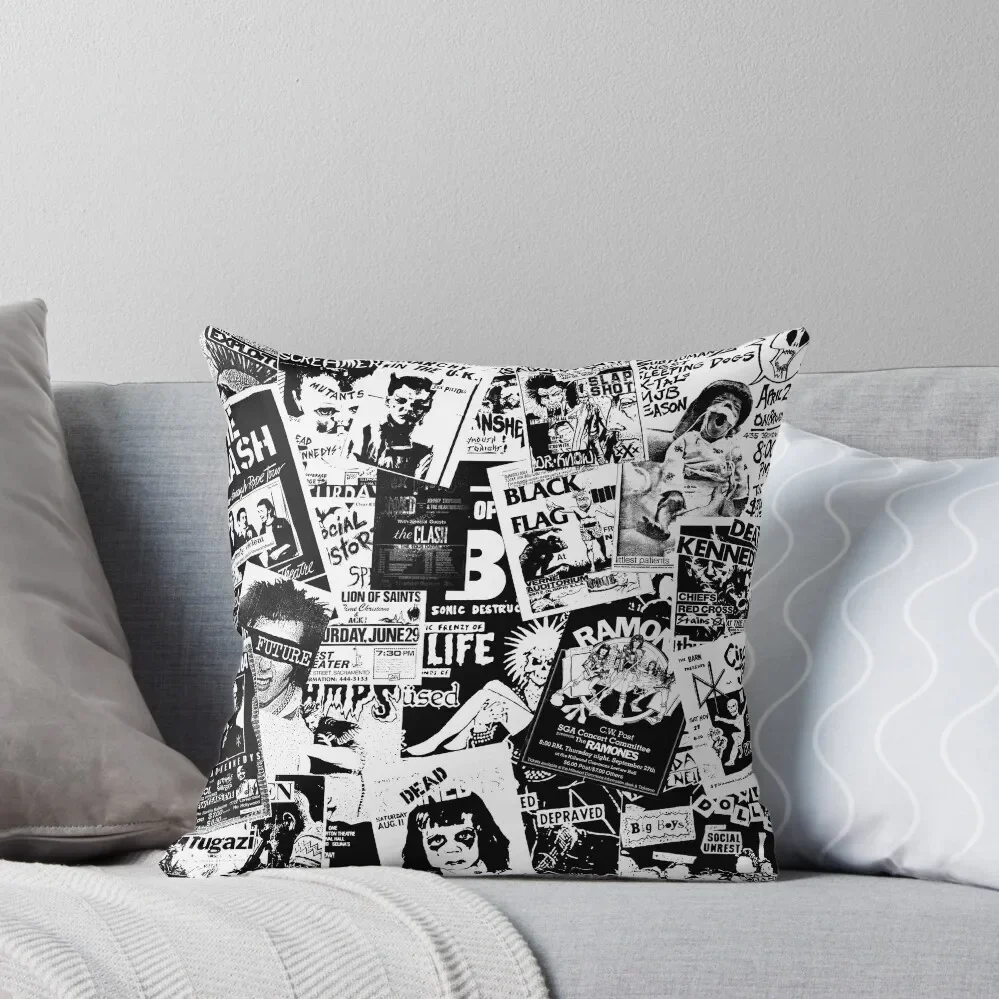 

Punk Rock Music Concert Flyers Collage Throw Pillow Sofa Cushions Covers Sofa Pillow Cover