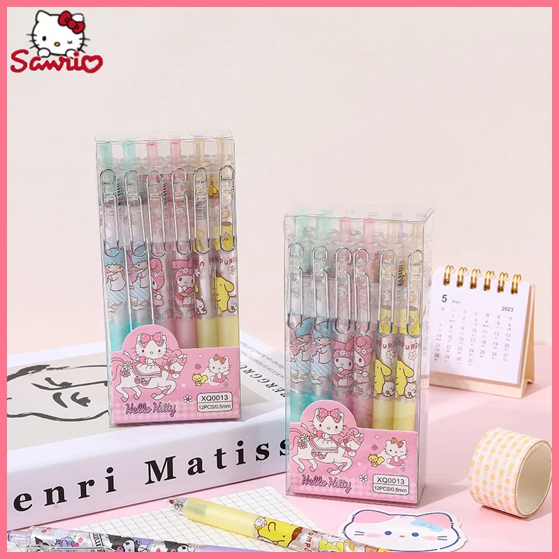 12pcs Sanrio Melody Cartoon Gender-neutral Kawaii High Appearance Level Writing Pen Kids Stationery 0.5mm Office Supplies Gift