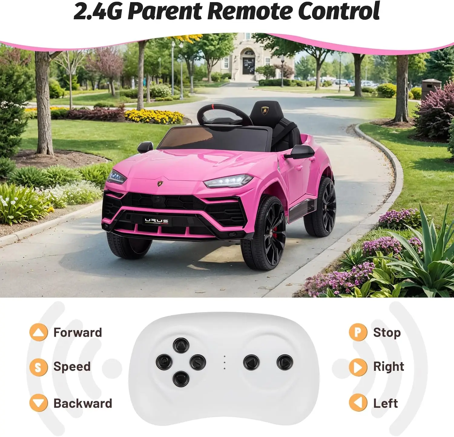 Coche eléctrico Urus con licencia para niños de 12V, vehículo de juguete/control remoto para padres, puerto USB, AUX, suspensión de resorte, Op