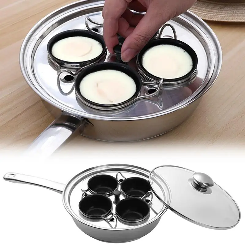 Egg Poacher Pan Stainless Steel Poached kitchen Egg Cooker Perfect Poached Eggs Maker Induction Cooktop Egg Steamer Frying Pans