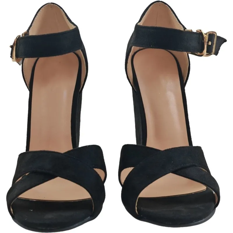 

SHOFOO Сексуальные женские босоножки на высоком каблуке. Черные замшевые сандалии. Высота каблука около 15 см. Босоножки на танкетке. Летняя женская обувь.34-46