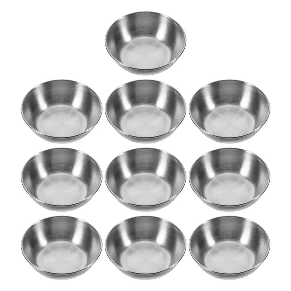 

10 Pcs Stainless Steel Seasoning Dish Small Dipping Bowls Mini Sauce Cup Plate Dishes