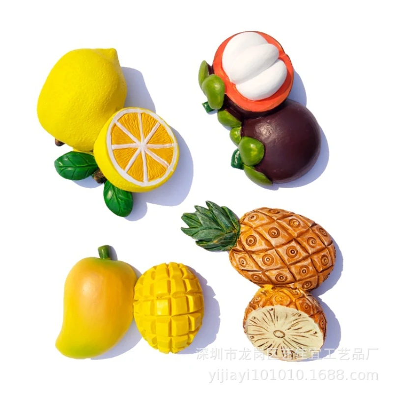 3d Resin Food Magnets Lemon Mango Pineapple Mangosteen Fake Fruit Magnet Refrigerator Food Kitchen Accessories Decoration Home