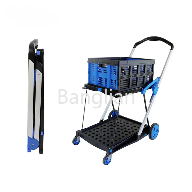 Double Decker Folding Carts, Light Duty Aluminum Shopping Carts with Storage Crate, New, Hot Selling