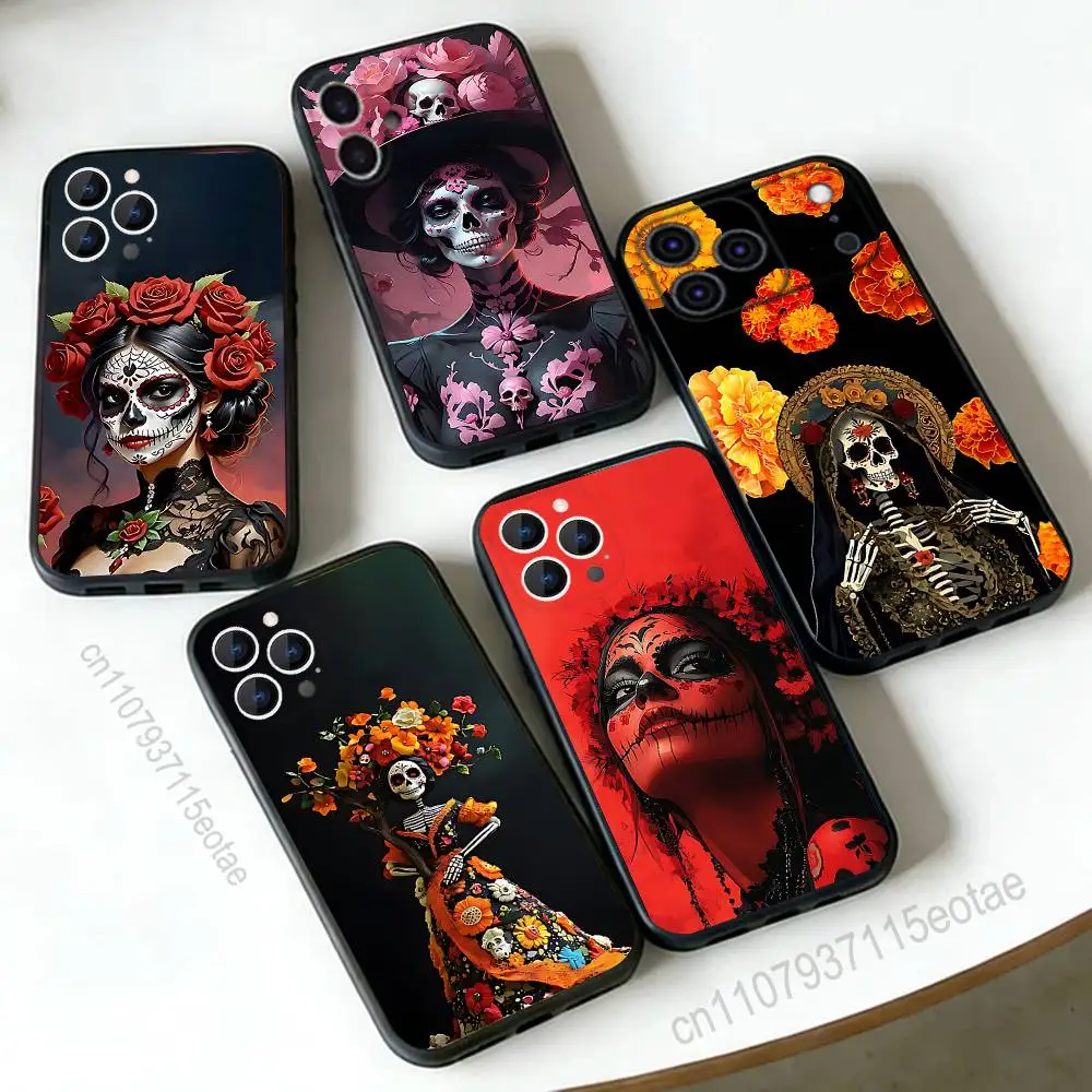 

Day of the Dead Mexican C-Catrina Skull Phone Case Silicone Soft For IPhone 16,17,15,11,13,12,14,Mini,Pro,Max,Plus,Air,E Black