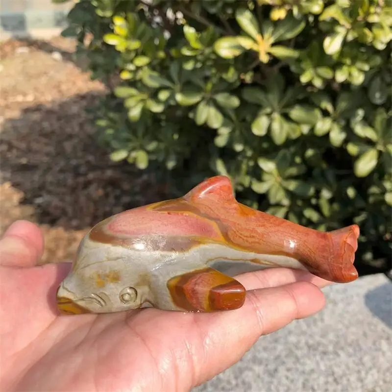 10cm Ocean Jade Dolphin Statue Crystal Carved Reiki Healing Gemstone Animal Figurine Home Decorative Lovely Gift Stone Crafts