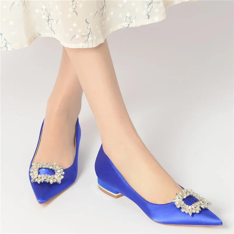 Satin Rhinestones Wedding Flats Shoes Pointed Toe Slip-on Prom Evening Formal Cocktail Party Shoes Flat Sandals for Women