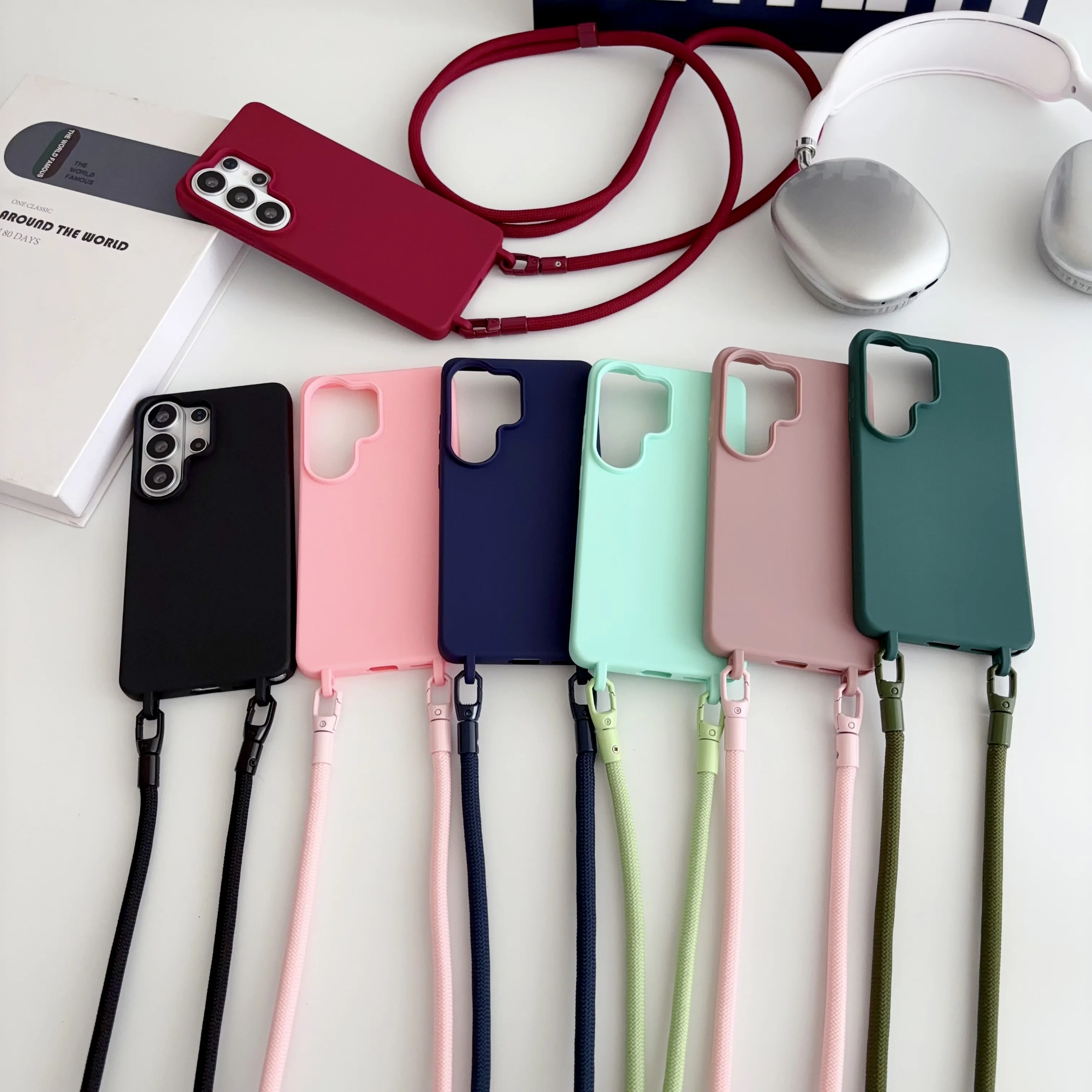 Crossbody Lanyard Cord Silicone Case For Samsung S26 Edge S25 S24 S23 S22 Ultra Plus FE A57 A37 A17 A07 Matte Strap Candy Cover