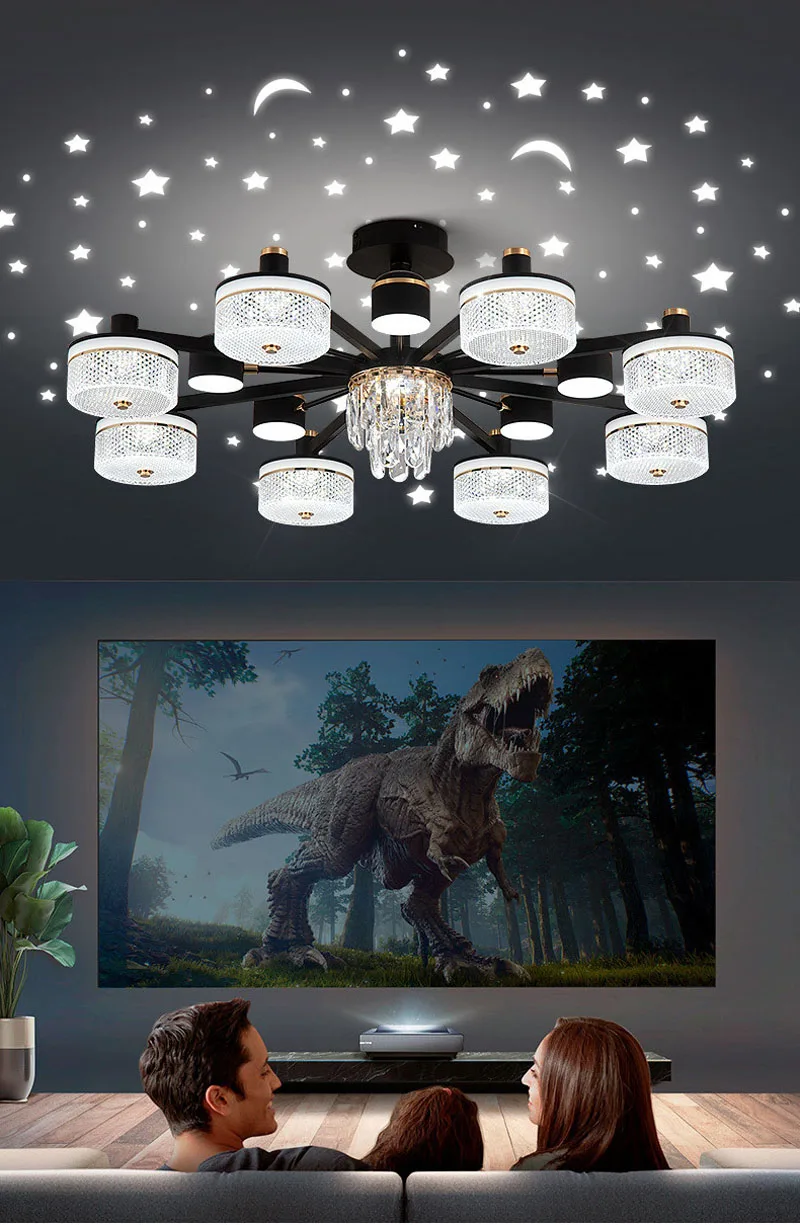 Living Room LED Chandelier 2024 New Modern Simple Atmospheric Starry Sky Projection Bedroom Dining Room Light