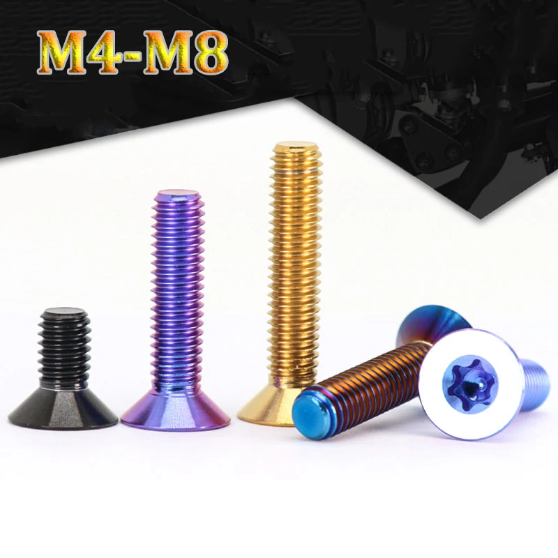 1pc M4-M8 TC4 Titanium Alloy Countersunk Head Internal Plum Blossom Screw Flat Head Torx Screw Motorcycle Modification Bolt