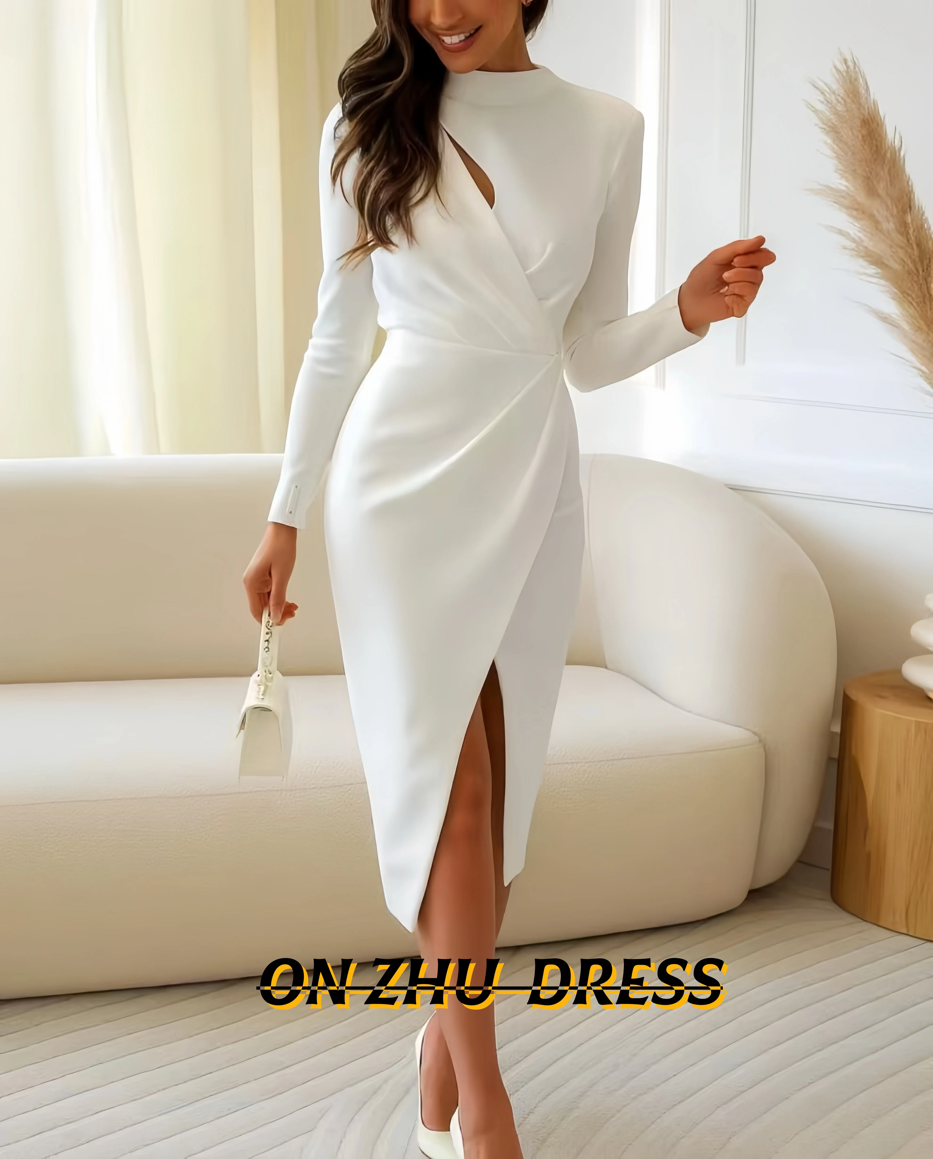 

Индивидуальный пошив: вечерние платья для женщин, короткий фасон, круглый вырез, длинный рукав, силуэт «русалка», роскошные вечерние наряды для вечеринок