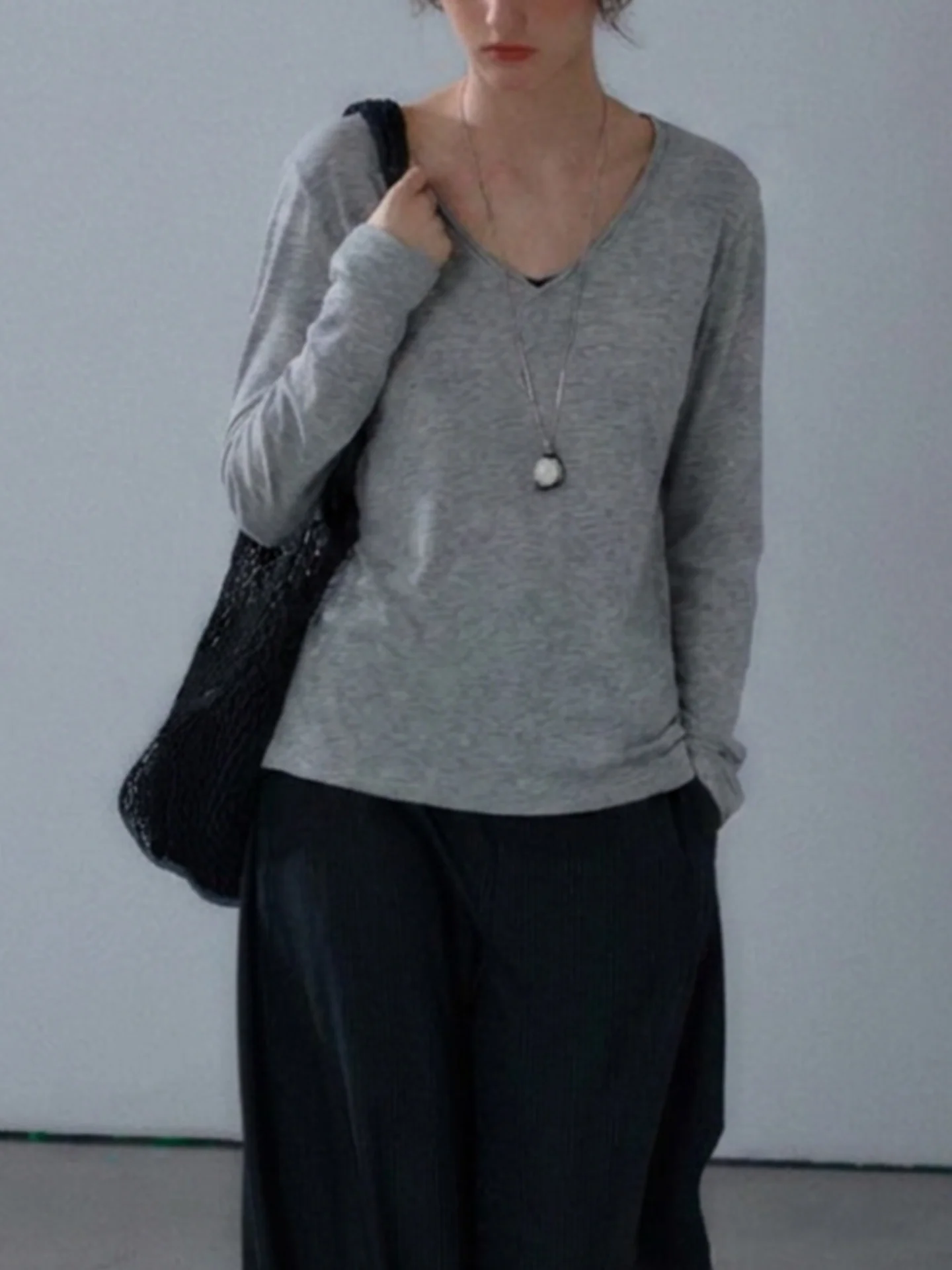 Soft Comfortable Pure Cotton Long Sleeve V-Neck T-Shirt Women's Fleece Lined Base Layer Shirt Breathable Casual Style Univers...