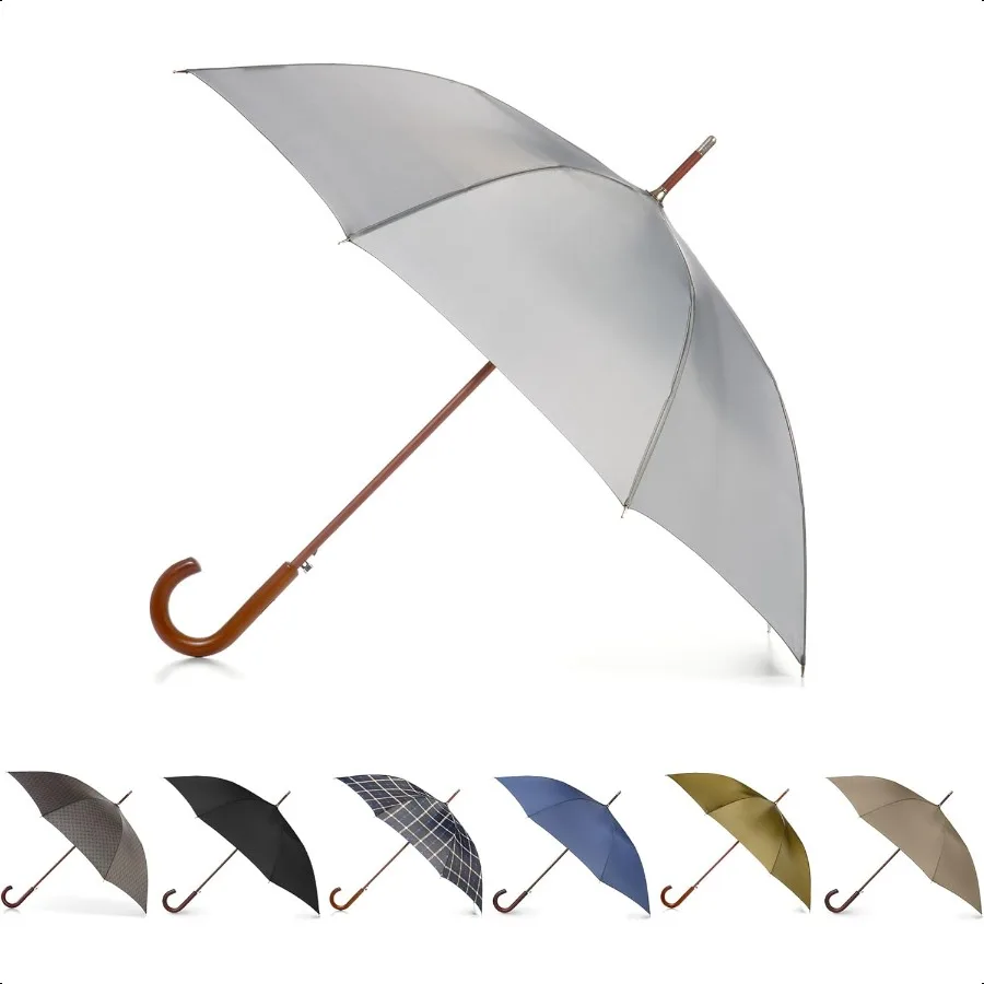 

Эко-зонт с автоматическим открытием, классическая деревянная ручка J-палка с удобным захватом, ветрозащитный, непромокаемый и прочный дизайн навеса Versati