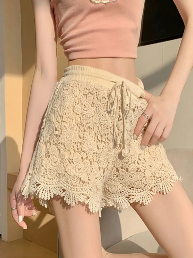 Lace Shorts Women Summer Crochet Shorts Women Beach Holiday Hollow Out Shorts