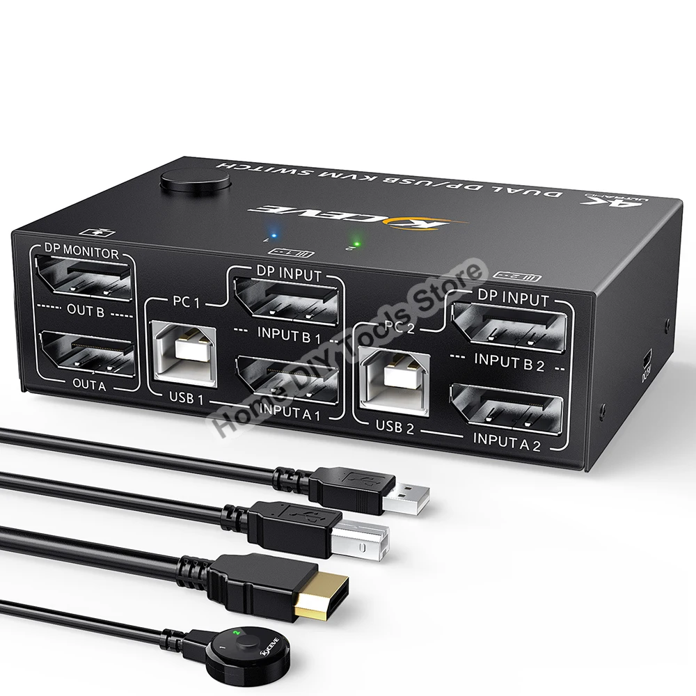 

KVM Switch Dual Monitor DisplayPort 1.4 8K@30Hz 4K@144Hz 2 in 2 Out,DP1.4 KVM Switch and 4 USB2.0 for 2 Computers Compatible