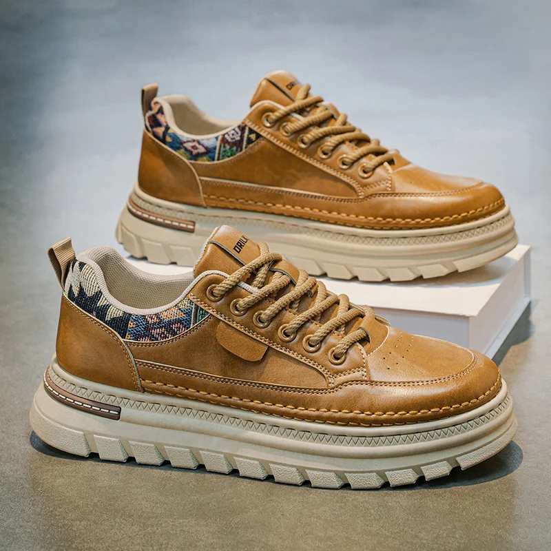 Men's Retro Platform Skate Sneakers 39‑44, Lace‑Up PU Casual Shoes, Thick Sole Fashion Daily Outdoor Walking Footwear