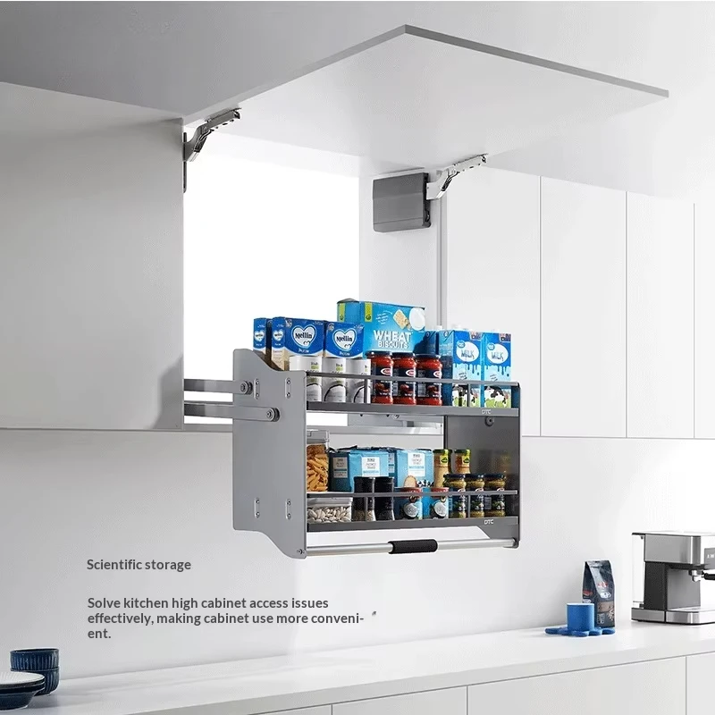 DTC Dongtai Kitchen Storage GF Series Wall Cabinet Lift-Up Basket with Damping & Buffering Pull-Down Storage Rack