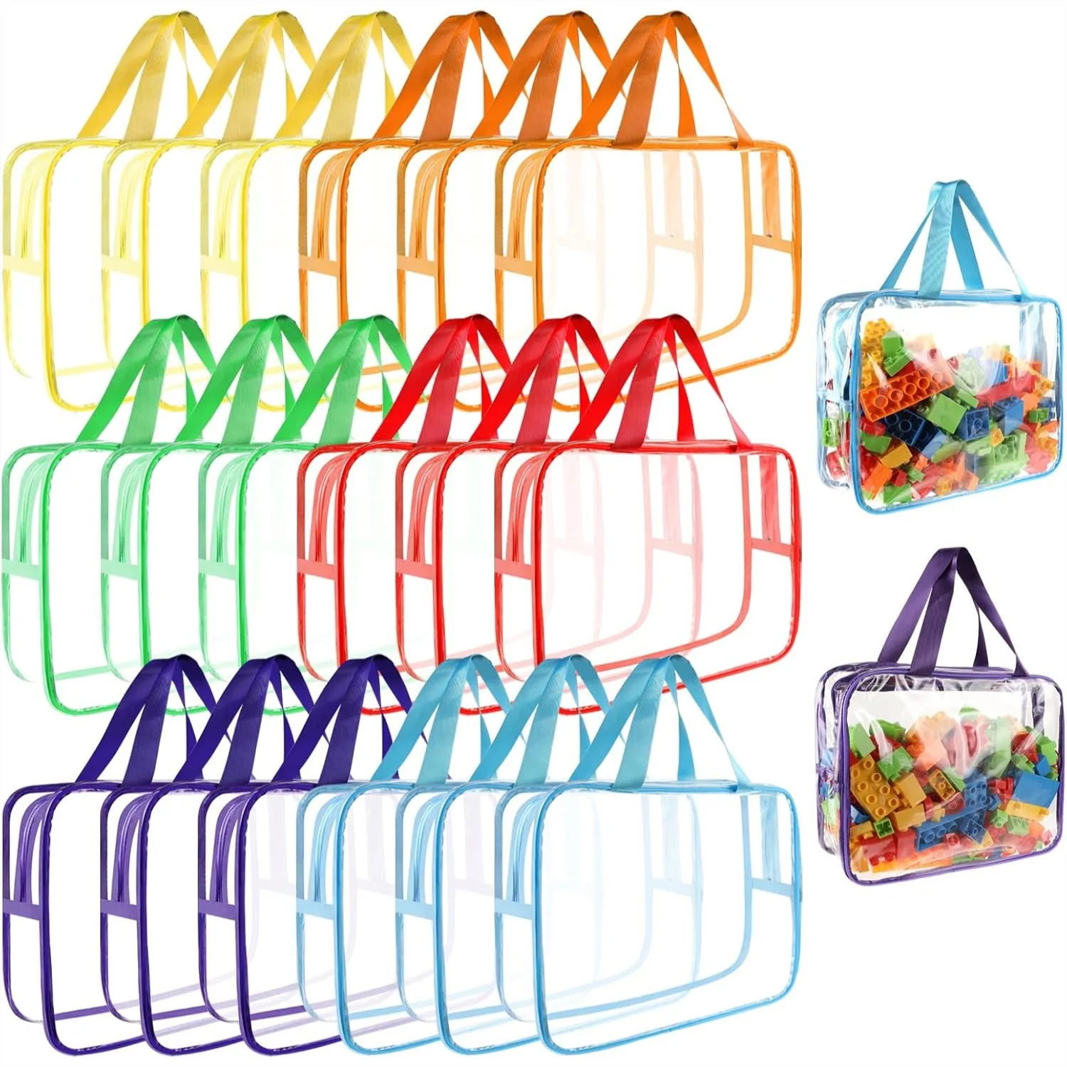 

18 Packs Large Toy Storage Bags with Labels, Clear PVC Organizer with Zipper for Building Blocks, Puzzles, Kids Books