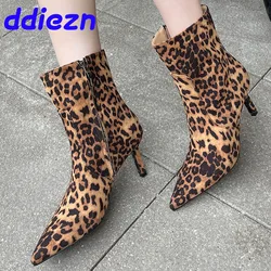 Autumn Winter Fashion Leopard print Footwear Women Ankle Boots With Heels Shoes Female Modern Ladies Short Boots Pumps Shoes