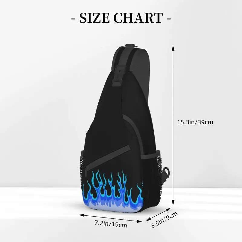 Custom Blue Hot Fire Racing Flames Sling Bags for Men Fashion Shoulder Crossbody Chest Backpack Travel Hiking Daypack