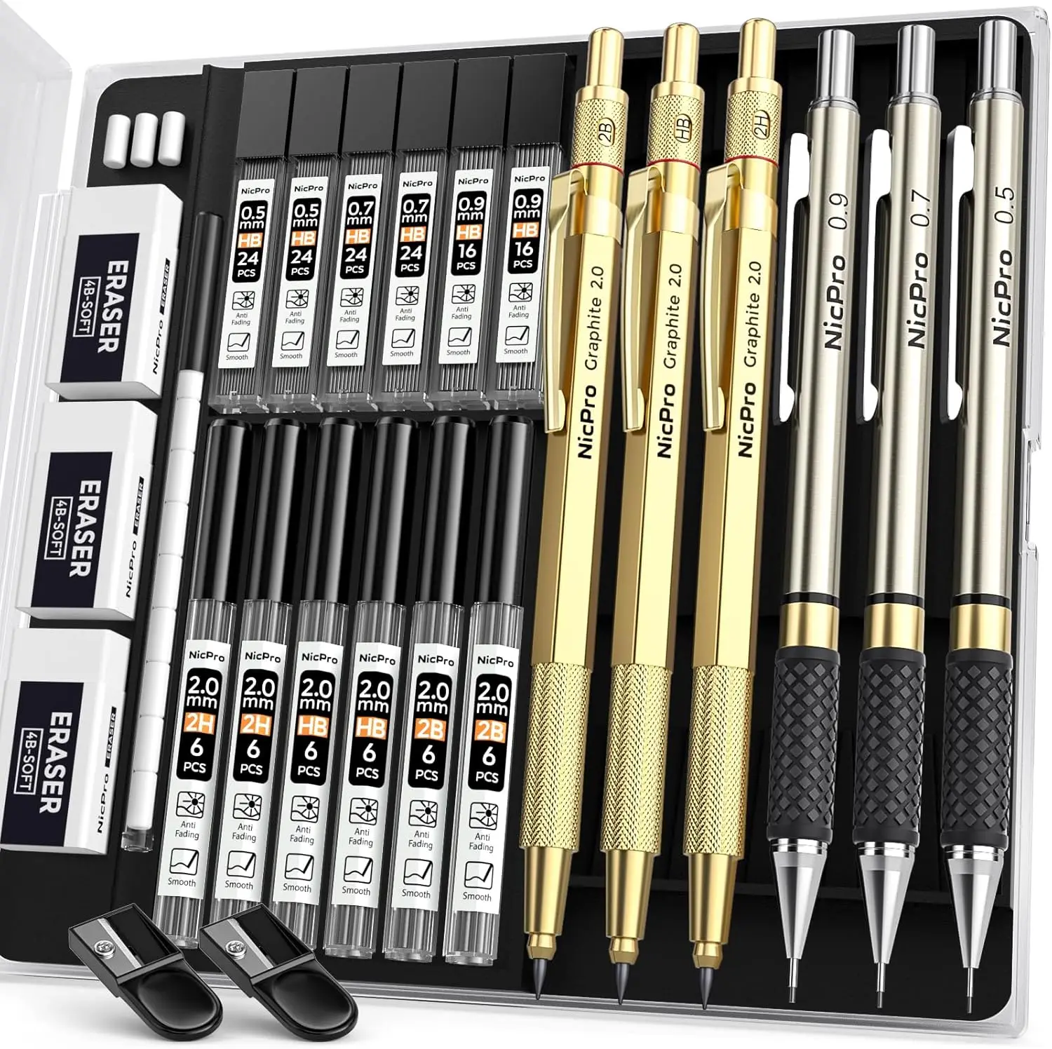 

Mechanical Pencil Set for Sketching Drawing, 0.5/0.7/0.9mm & 2mm Lead Holder with Refills and Case
