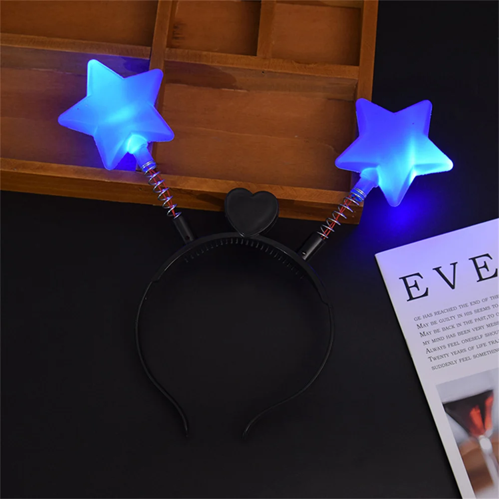 1pc LED Shinning Bouncing Star Shape Headband New Year Birthday Party Hair Band Glowing Headwear Flashing Hair Accessories