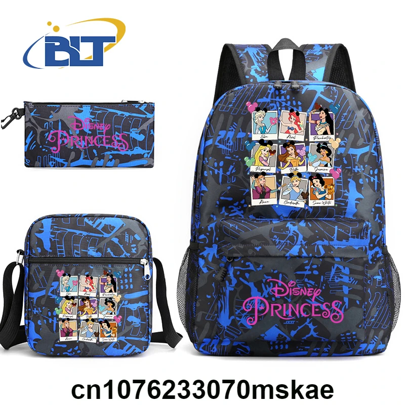 Disney Princess Album Print Kids School Bag Set Student Backpack Shoulder Bag Pencil Bag 3-piece Set for Girls