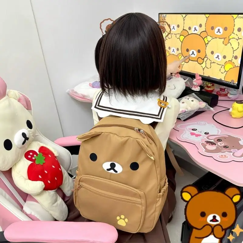 New Kawaii Cute Rilakkuma Bag Canvas Brown Bear Backpack Versatile Student Backpack Anime Cartoon Ins Perfect Gift For Kids