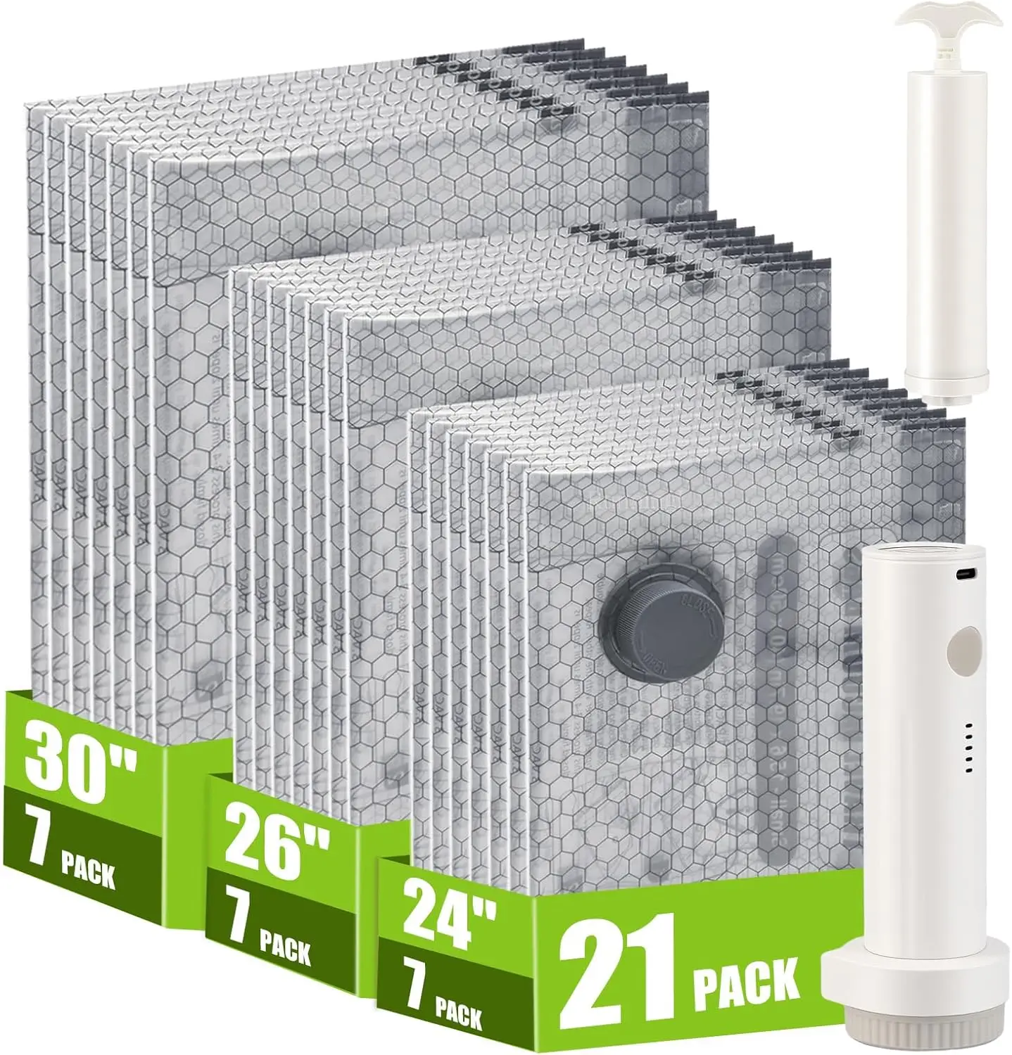 

21 Pack Travel Vacuum Storage Bags with Rechargeable Pump, Space Saver for Clothes & Luggage