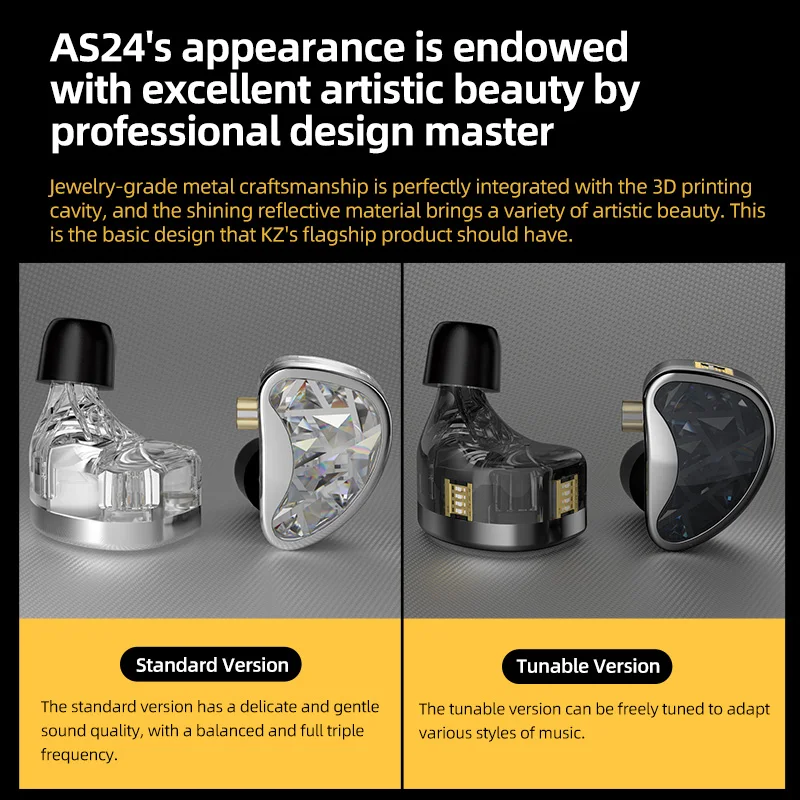 KZ AS24 HiFi Earphone 24 BA Units High-end Tunable In-Ear balanced armature Earphones Monitor Headphone Cancelling Sport Earbuds