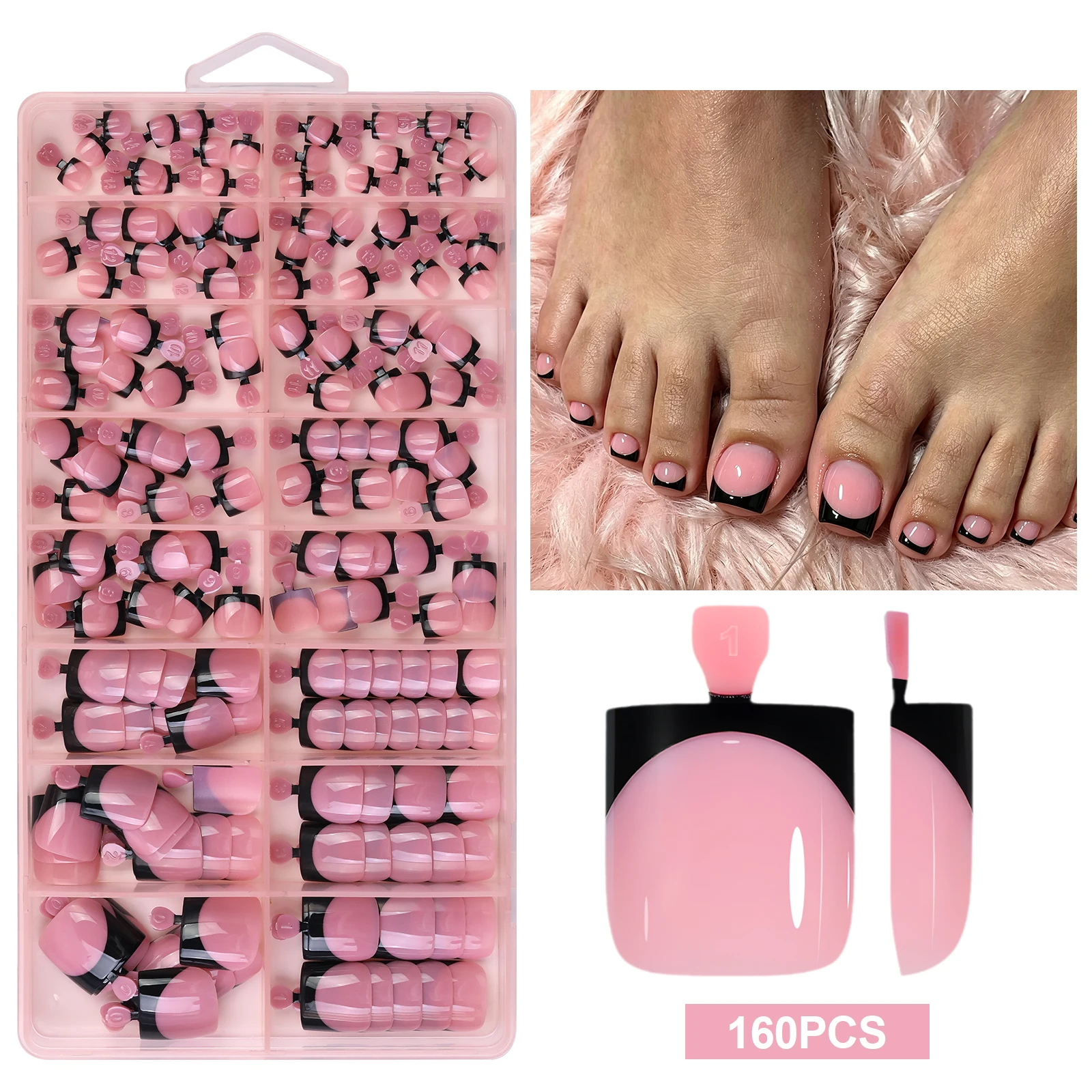 160 Stück Nude Kurze Quadratische Soft-Gel Press-On Zehennägel, Vorgefertigte Künstliche Zehennägel, Wiederverwendbare Acryl-Kunstnägel, DIY Salonbedarf – Detail 15