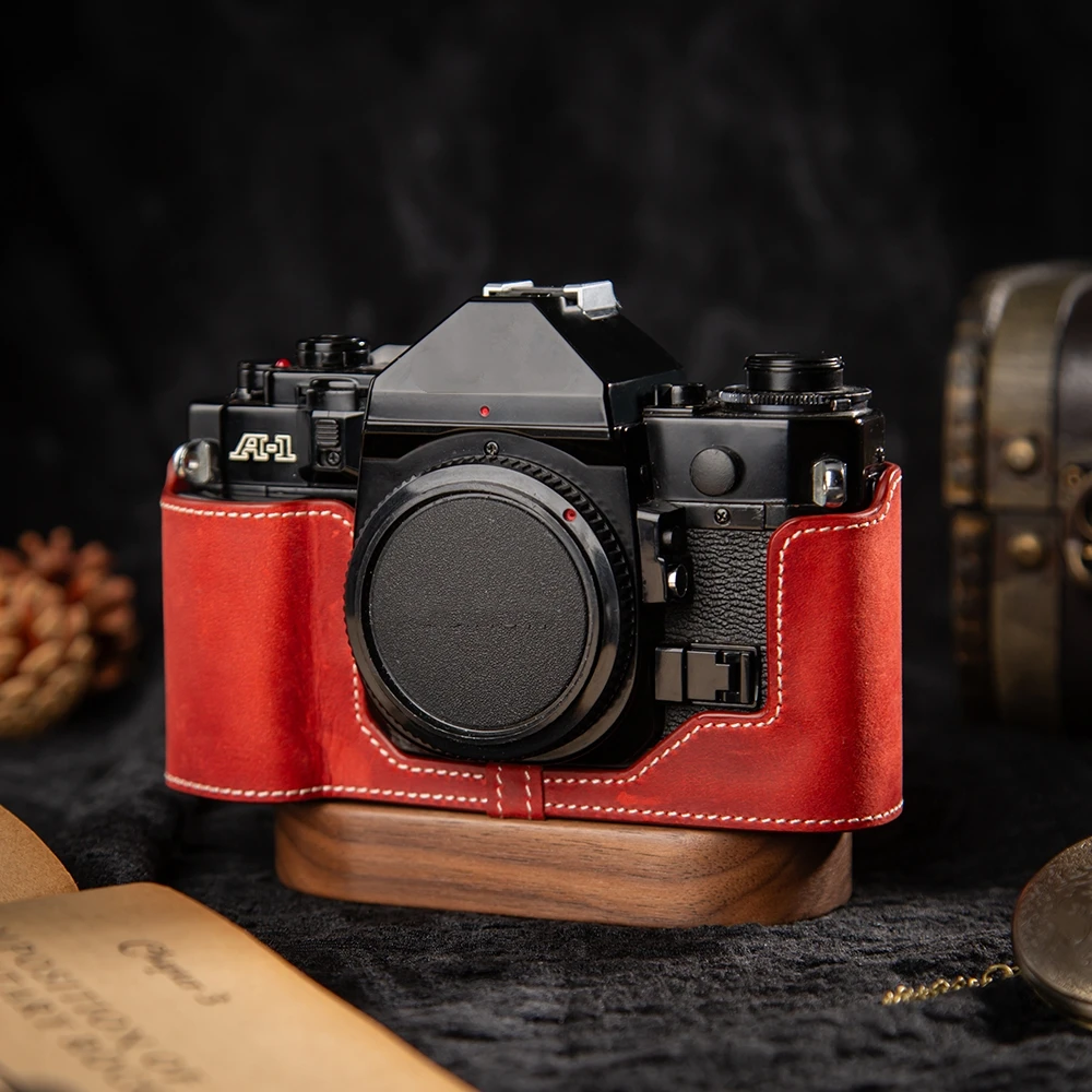 

AE 1 Handmade Camera Bag For Canon AE- 1 A-1 AE1 A1 Case A 1 Genuine Leather Half Case A1 Half Bag Retro AE1 Protective Case