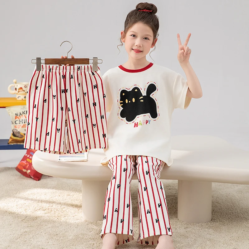 

3pcs/set Children Underwear Clothing Loungewear Set Cute Black Cat Pattern Nightwear Girls Children's Sleepwear Baby Outfits