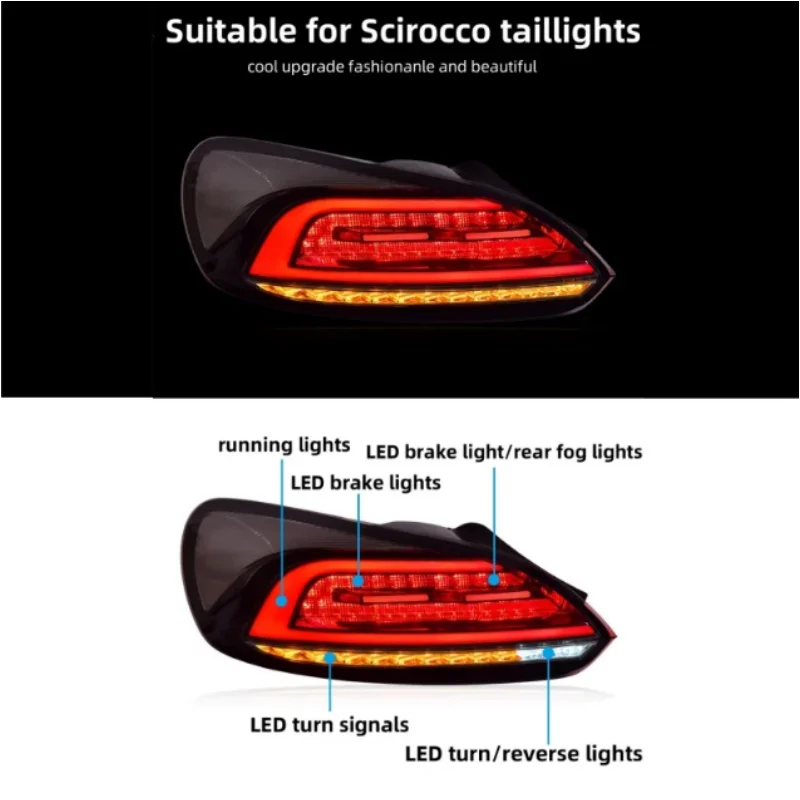 Upgrade lampu belakang otomotif baru tersedia untuk Volkswagen Scirocco taillight plug and play 2009-2014 tidak merusak