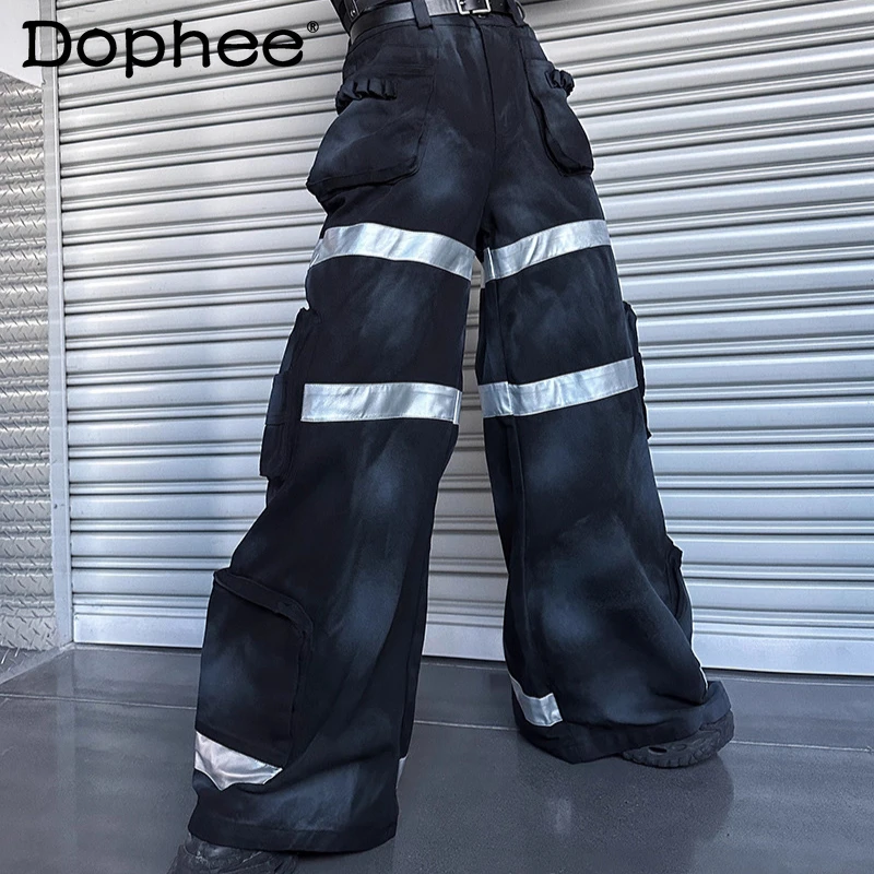 

Men's Trendy Tooling Jeans 2025 Autumn New Loose Straight Contrast Color Wide-Leg Trousers Masculinity Stylish Long Denim Pants