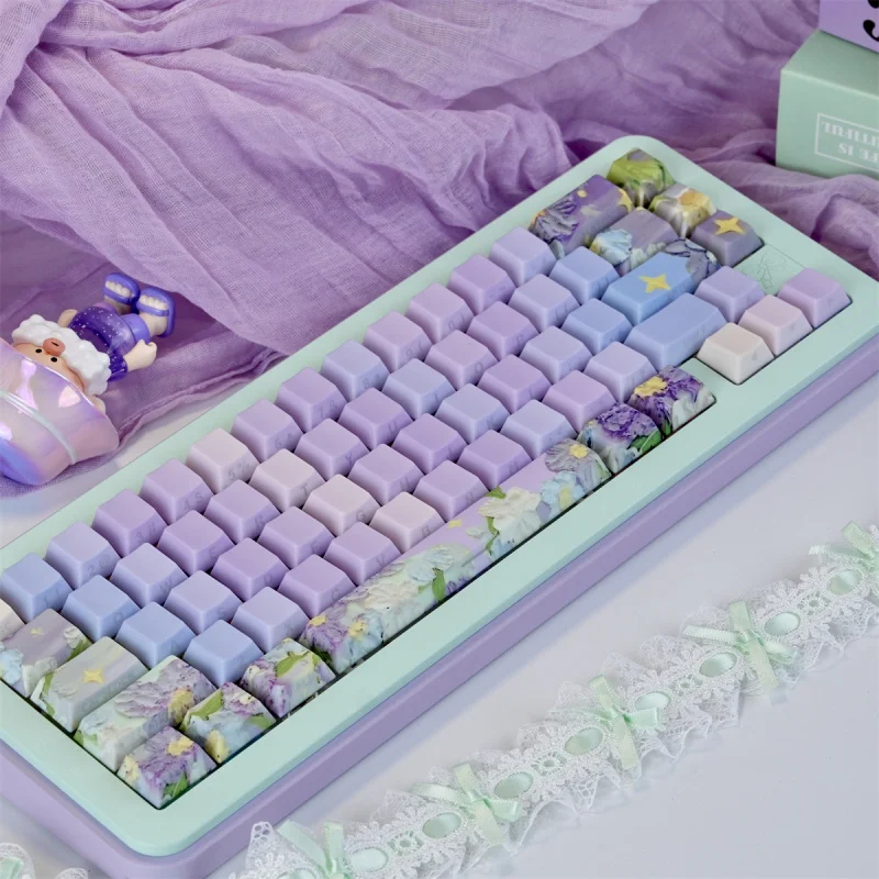 Violet PBT Keycaps Set,126 Keys Side Print Shine Through Cherry Profile Doubleshot Key Cap For MX Switches Mechanical Keyboards