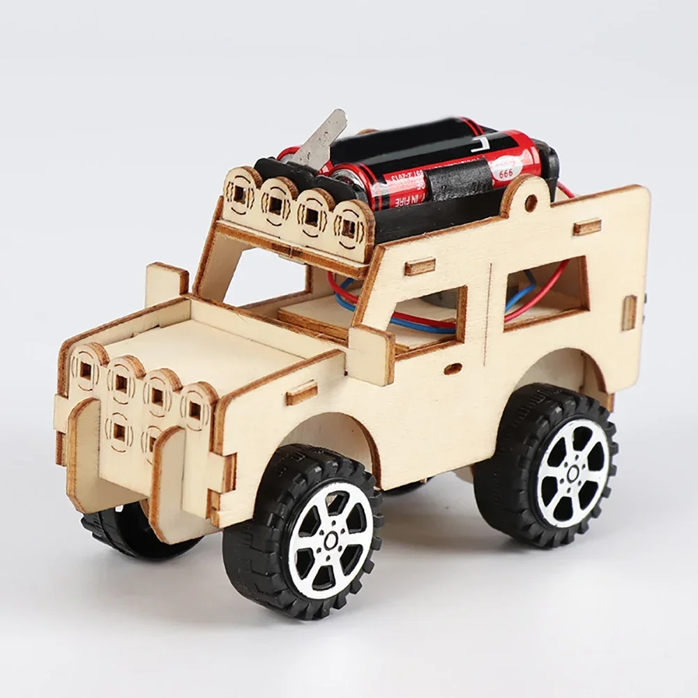 Modelo de montaje de coche Jeep eléctrico DIY, caja de madera, tecnología de experimentos científicos, juguetes educativos para niños