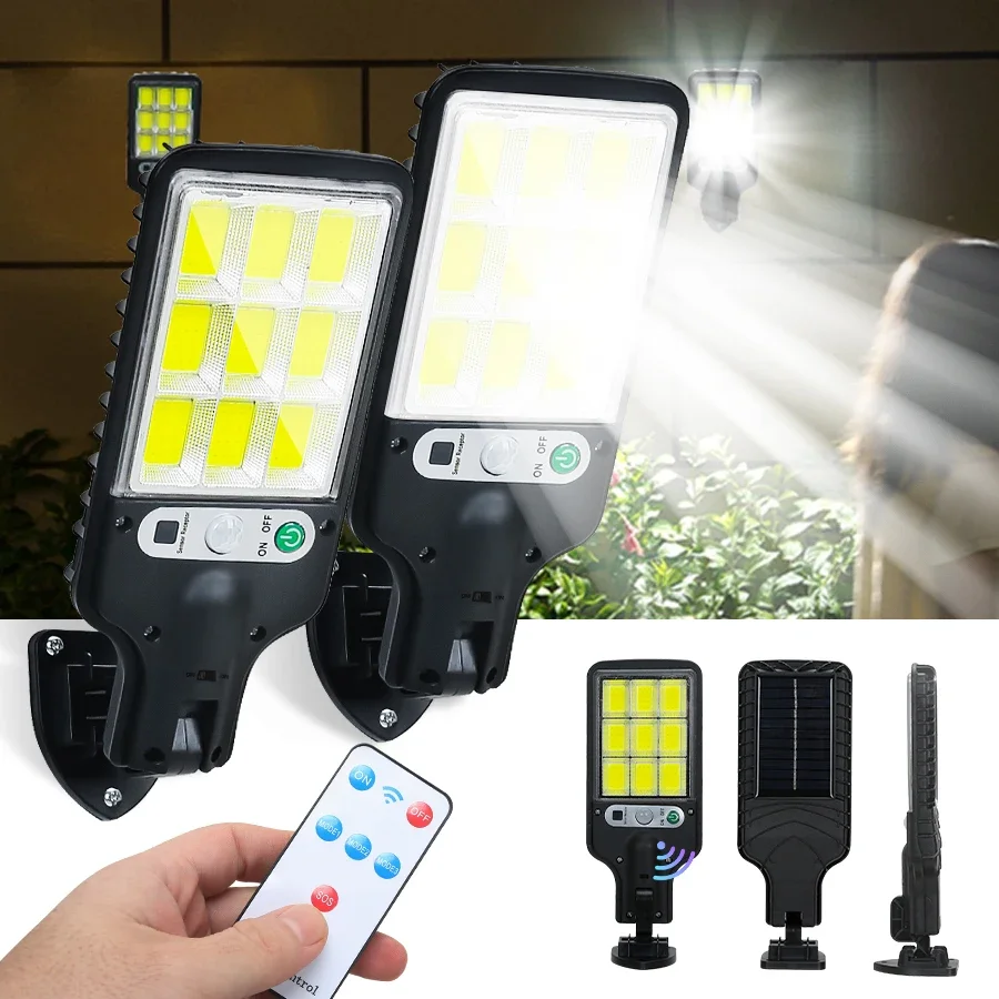 Luzes led solares ao ar livre à prova dwaterproof água 8000 lúmen super brilhante lâmpada de parede com sensor movimento controle remoto jardim luz rua
