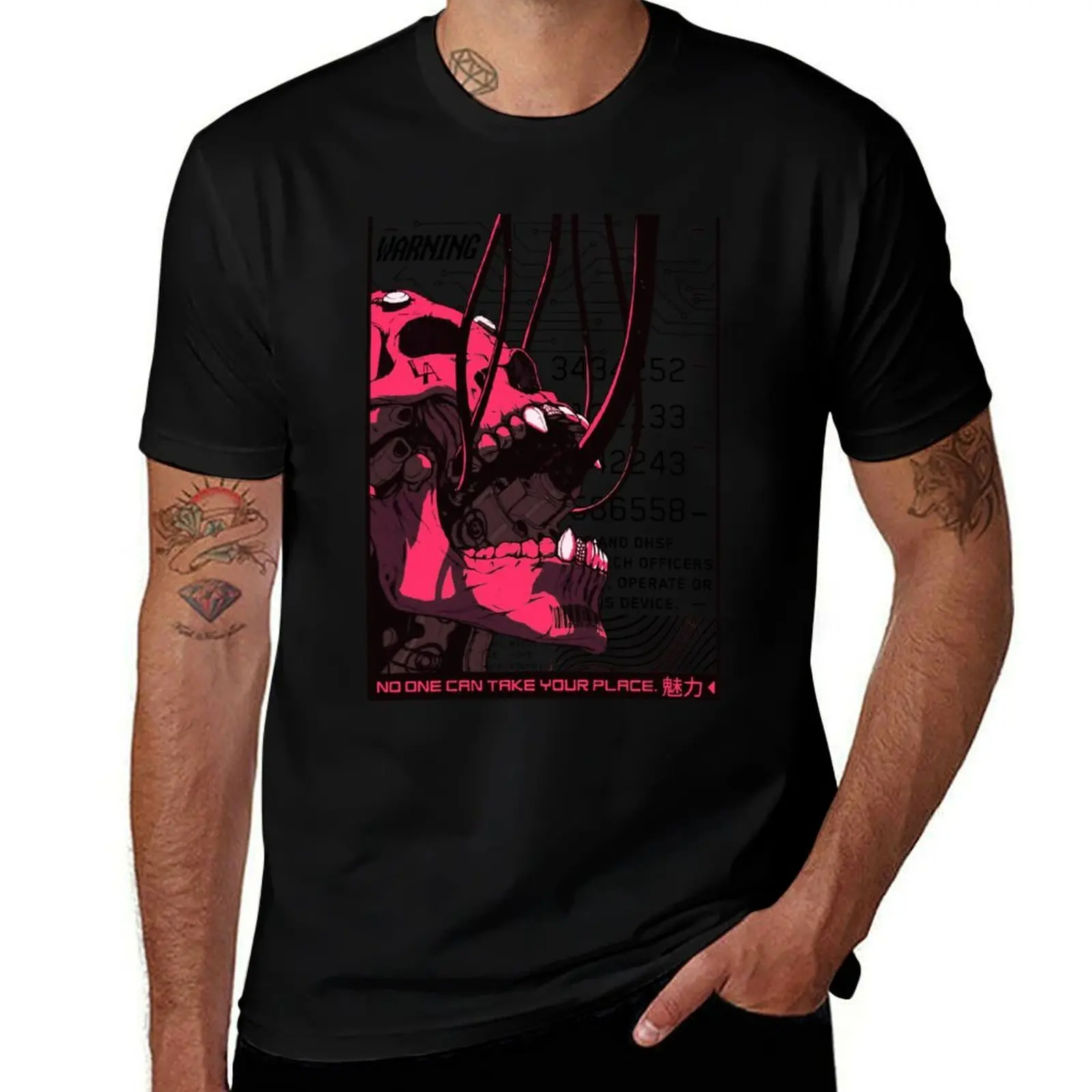 Cyberpunk Skull Glitch Cyborg T-Shirt Casual Everyday Short Sleeve T-Shirt