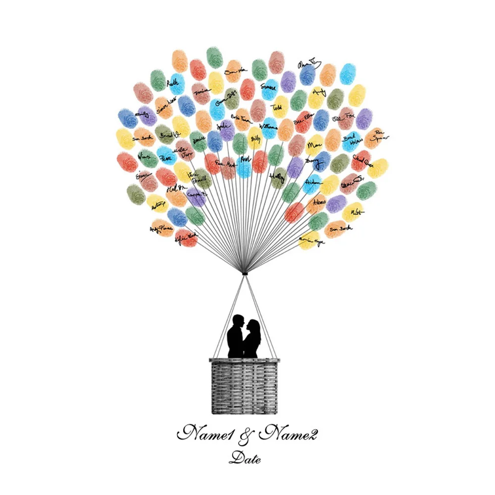 

Wedding Party Favor DIY Customized Name Date Fingerprint Tree Signature Book Valentines Anniversary Gift Printed Canvas Painting