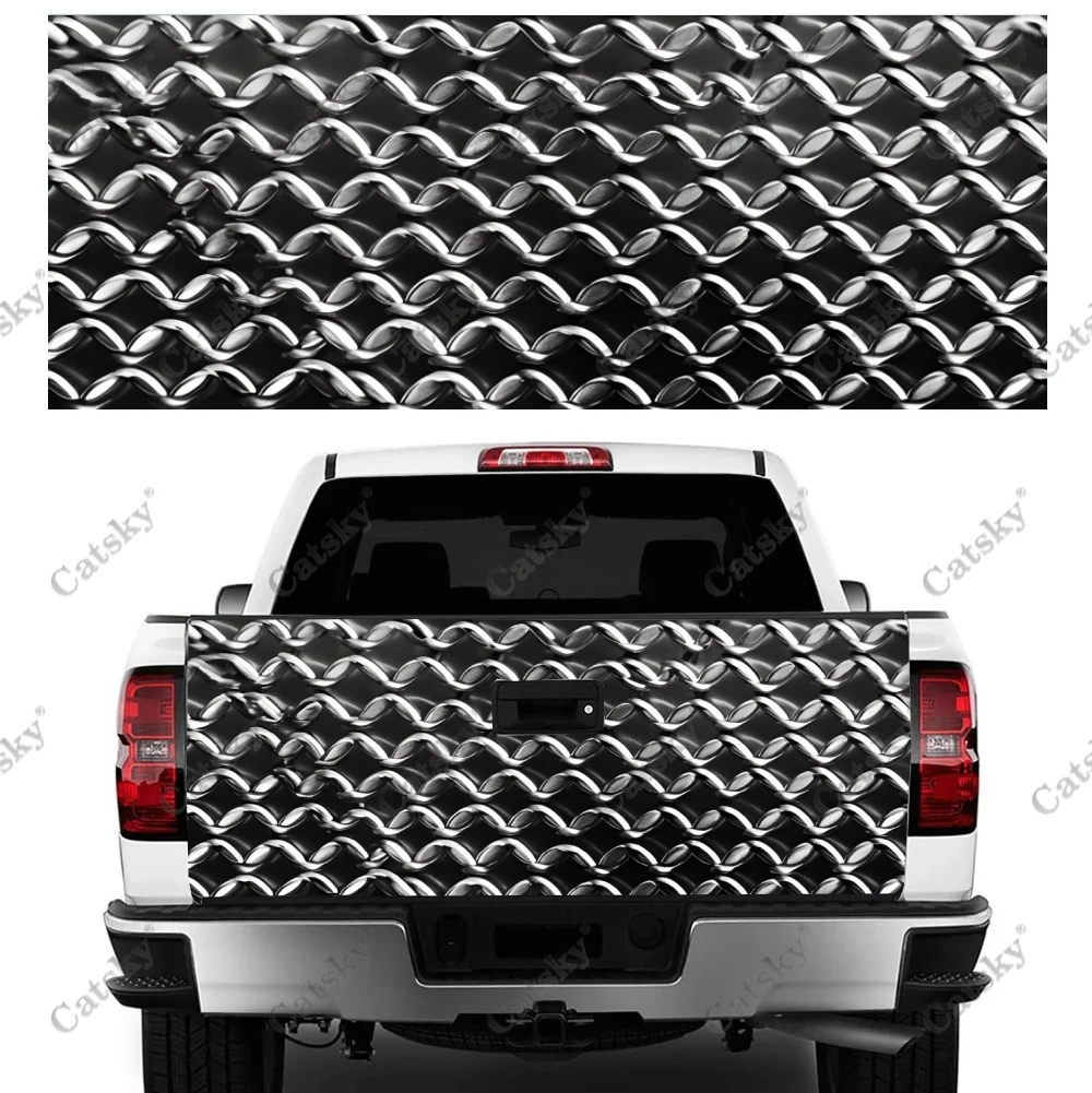 Matallic Grill Cover Pattern Truck Tailgate Wrap Professional Grade Material Universal Fit for Full Size Trucks Weatherproof