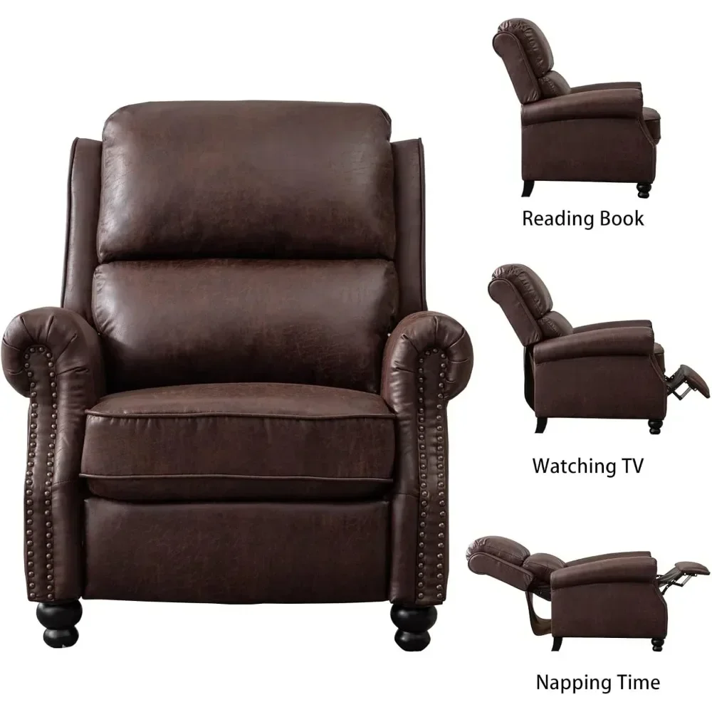 Living room single, sofa push back lounge chair leather armchair with rivet decoration push back lounge chair