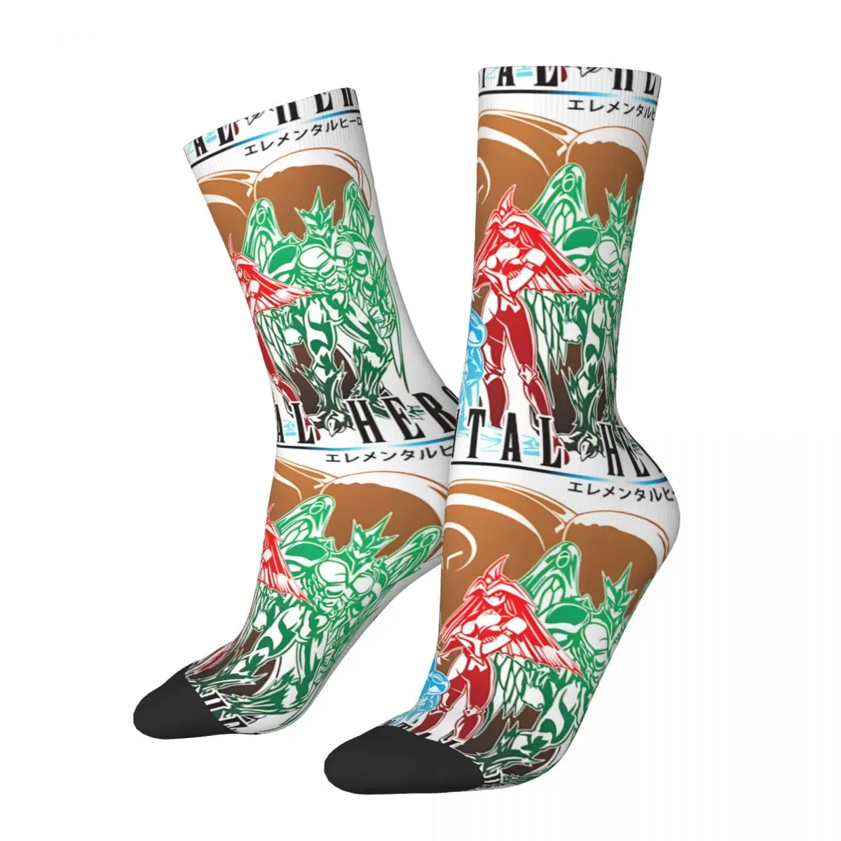 Funny Happy Men's compression Socks Elemental Hero In Final Fantasy Style Retro Harajuku Yu Gi Oh Hip Hop Novelty Pattern Crew