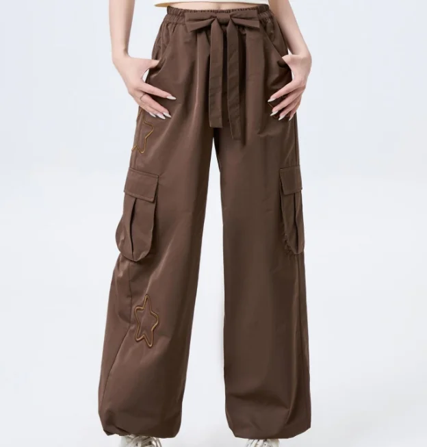 Dolce moda fresca dolce fiocco bello versatile pantaloni per il tempo libero donna autunno pantaloni larghi ricamati tridimensionali larghi